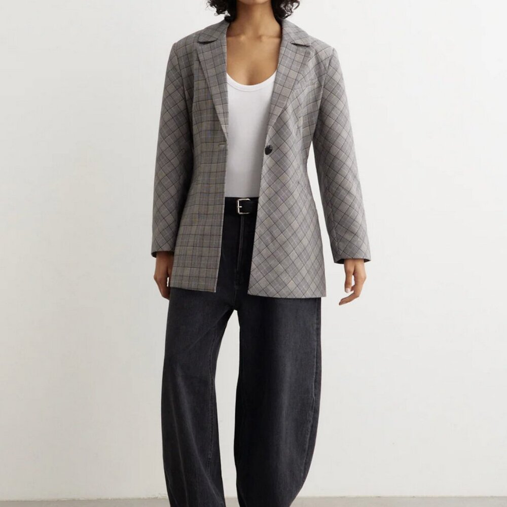 Ganni check mix blazer NWT 36